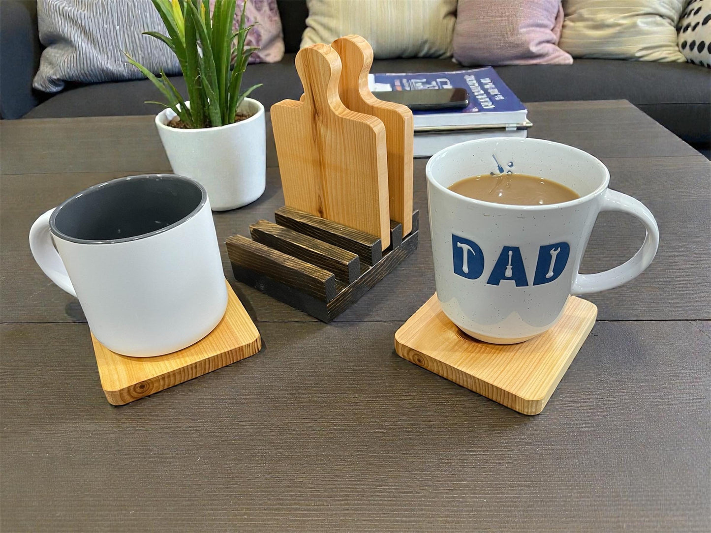 Cedar Coaster Set with Display Stand