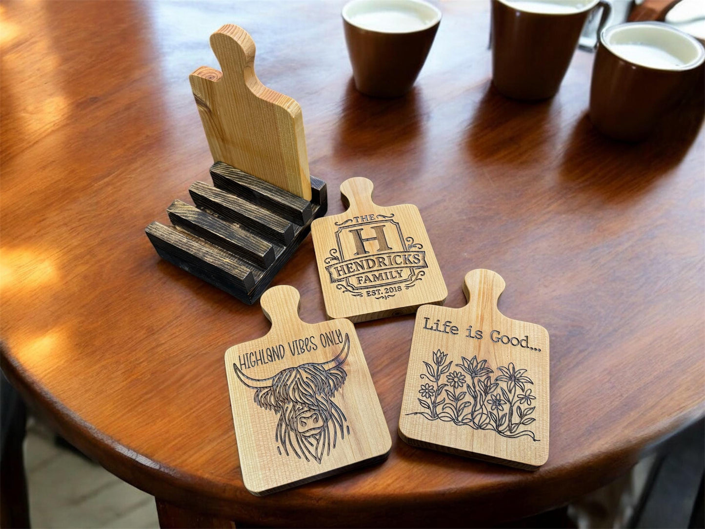 Cedar Coaster Set with Display Stand