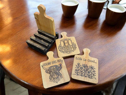 Cedar Coaster Set with Display Stand