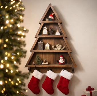 Rustic Christmas Tree Wall Shelf