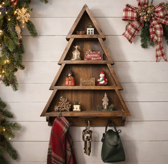 Rustic Christmas Tree Wall Shelf