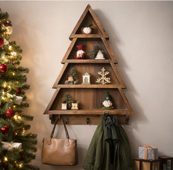 Rustic Christmas Tree Wall Shelf