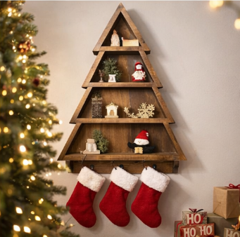 Rustic Christmas Tree Wall Shelf