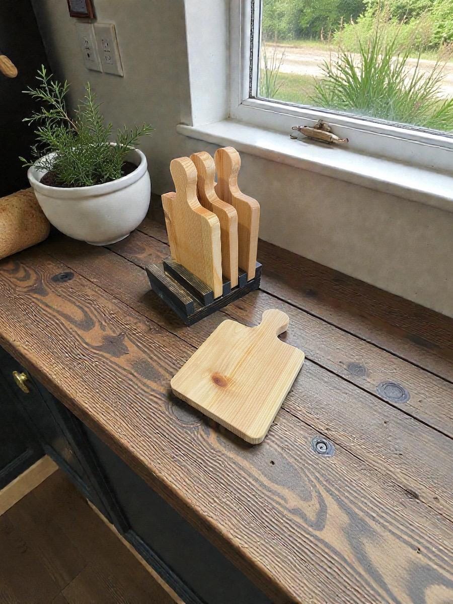 Cedar Coaster Set with Display Stand
