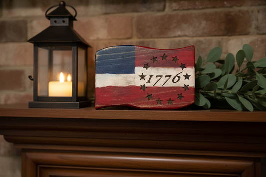 Rustic Tabletop Flag — Handcrafted Wood Americana Decor