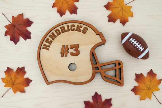 Customizable football helmet SVG digital file for laser cutting and engraving