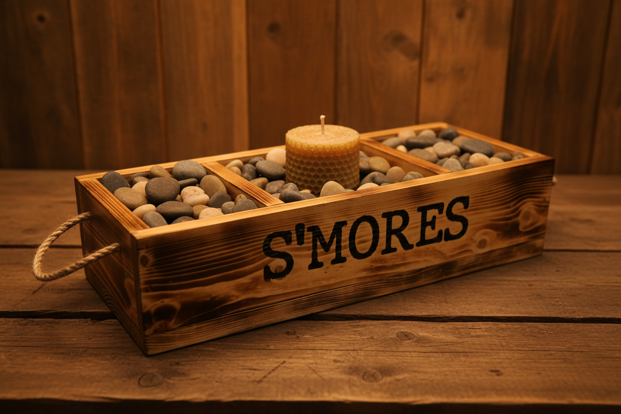 Log cabin rocks and candle