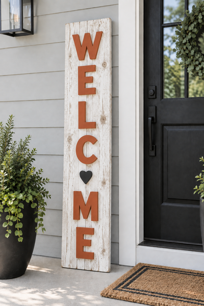 Welcome - Whitewash Terracotta Thin Applique Letters