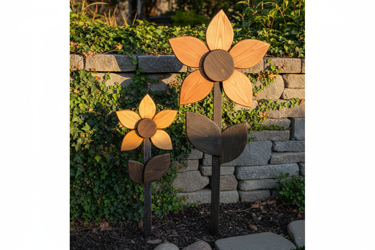 Wooden Garden Flowers - Stone Wall